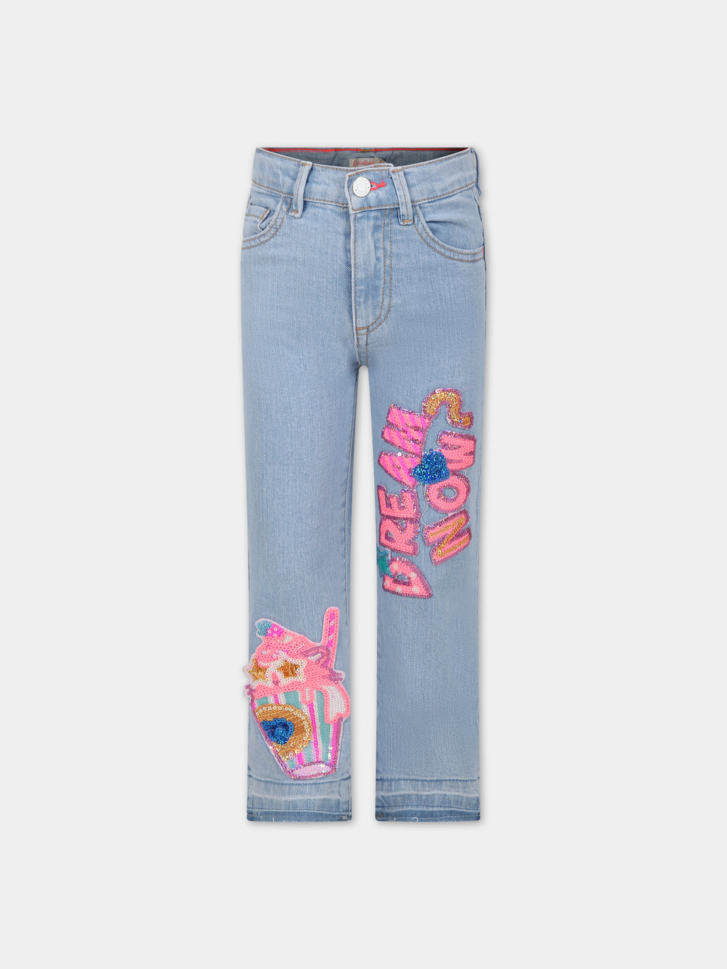 Jeans denim per bambina con patch di paillettes